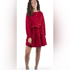 NWT Simply Southern Red Corduroy Belt Dress Long Sleeves Size XL